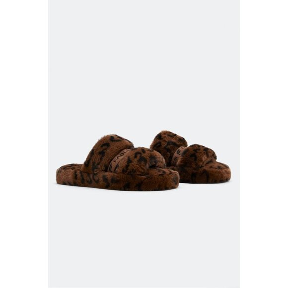 Fabletics Slippers Snug Strap Slipper Fuzzy Brown Leopard Print Slippers Women 6 - Picture 7 of 10